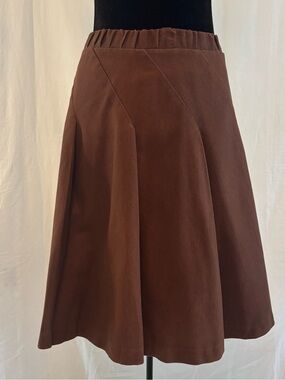 Brown Wool A-Line Corduroy Midi Skirt Dark Academia Korean Minimalist Small